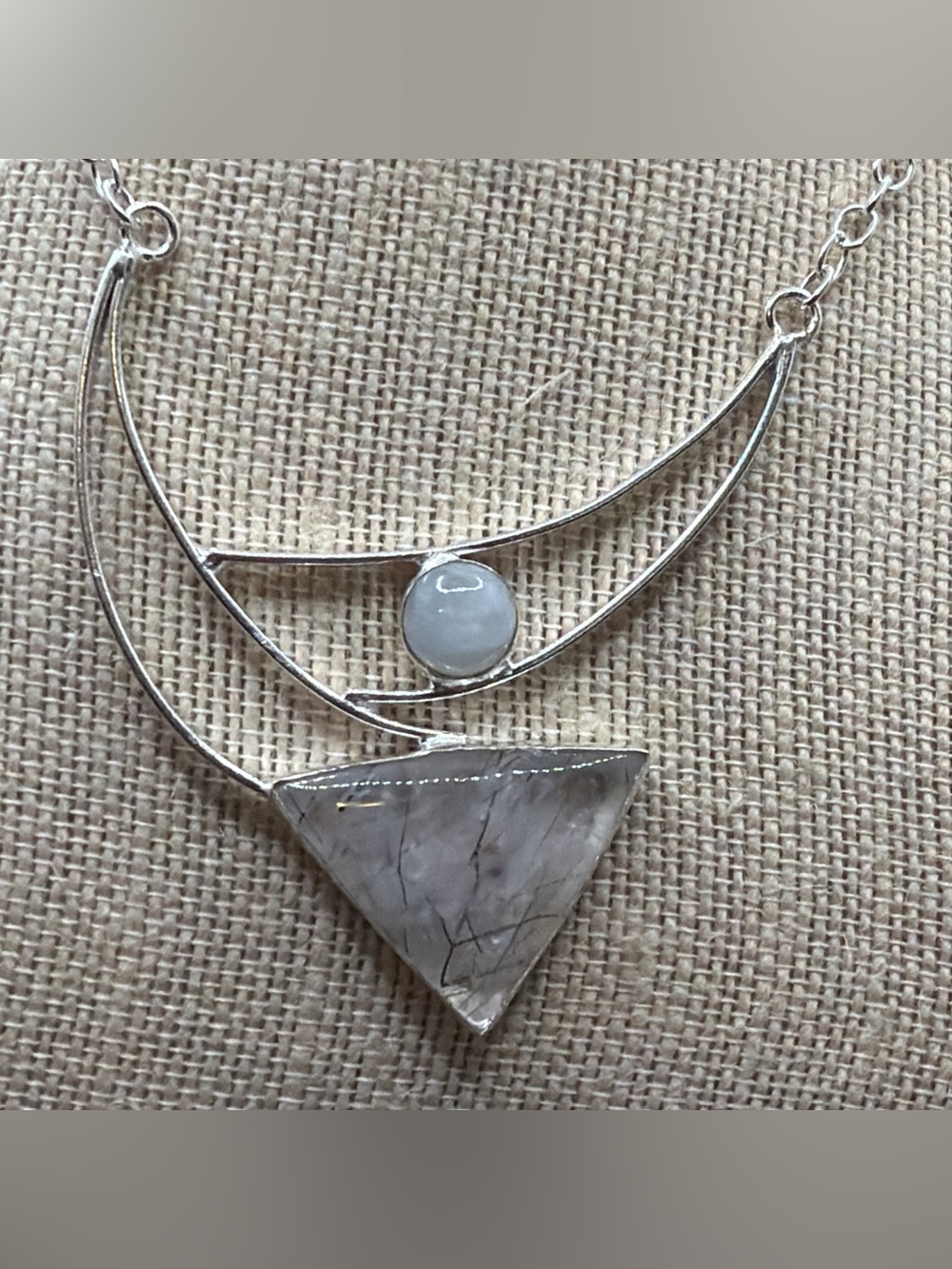 Artisan Rutile Quartz & Rainbow Moonstone Sterling Silver Necklace - Picture 3 of 7
